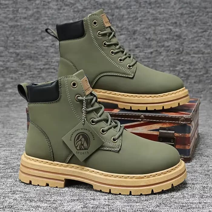 Bottes hautes chaussures en cuir pour hommes mode moto bottines pour hommes botte d'hiver à lacets B