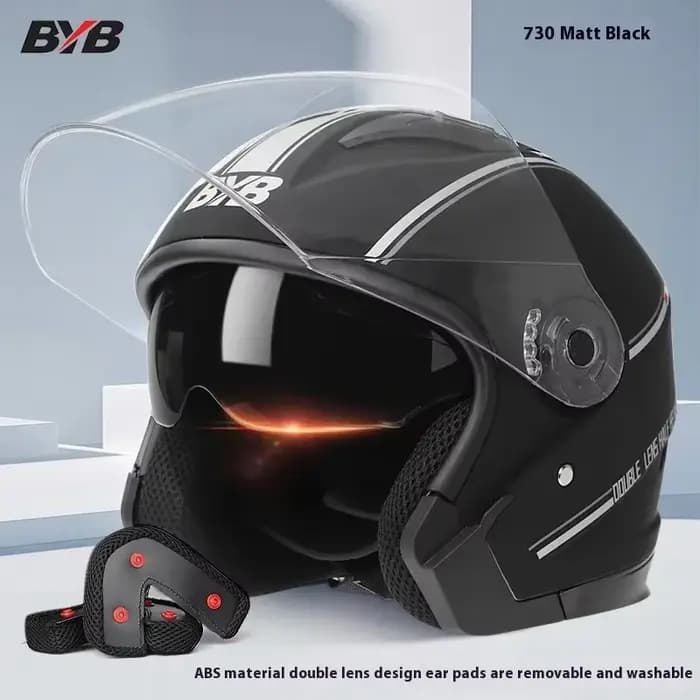 Casque ouvert rétro, demi-casque, tête de moto, Double lentille, visière légère, Scooter, voiture él