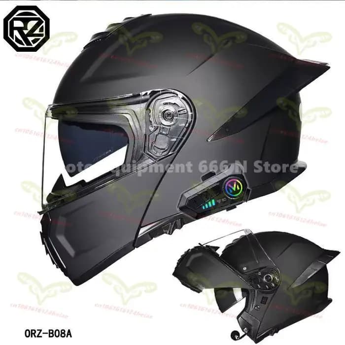 Casque de moto Bluetooth certifié DOT Orz, casque intégral à double visière pour hommes et femmes, t