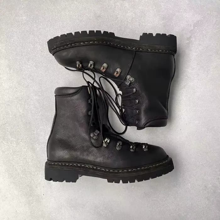 Bottes de moto en cuir véritable pour hommes, chaussures d'alpinisme à lacets en métal, bottes de ra