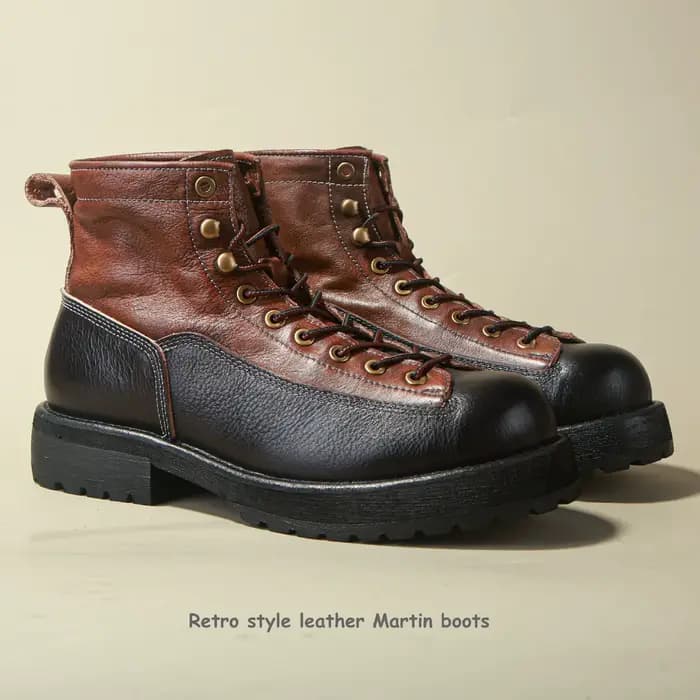 Bottes de travail montantes pour hommes style Amekaji, en cuir véritable color block, bottes de moto