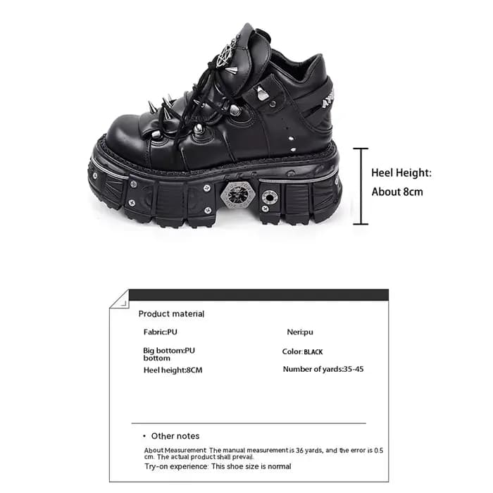 Bottines gothiques rock, chaussures de sport à plateforme décorative en métal à semelles épaisses, n