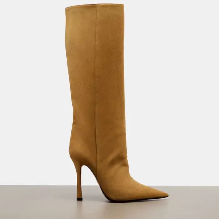 Bottes hautes en daim pour femmes, bottes à talon aiguille pointues et à tige large, 5 couleurs : no