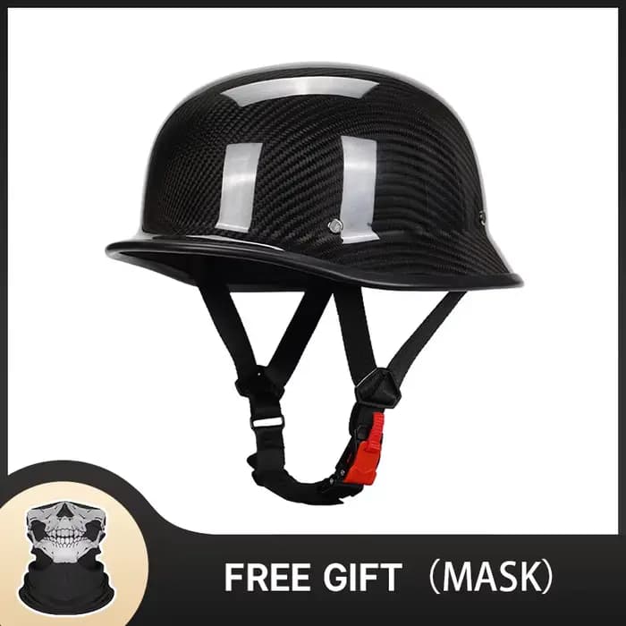 Casque de moto rétro en fibre de carbone 3K véritable noir brillant pour homme, casque de soldat de 