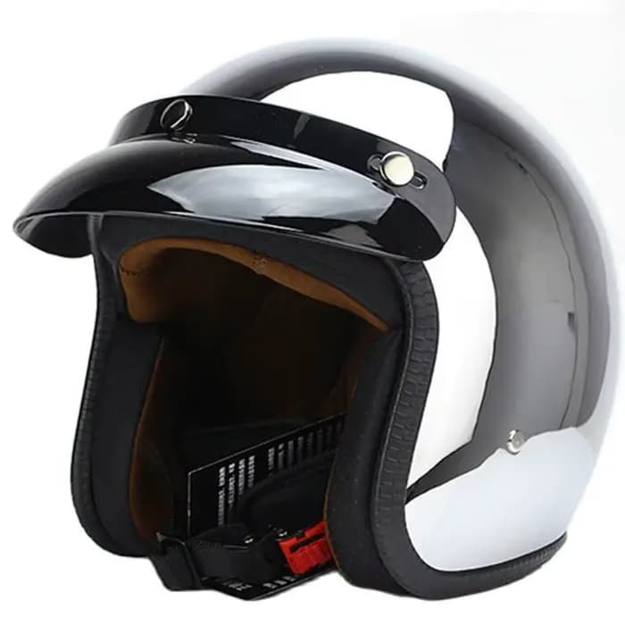 Casque Moto Rétro Ouvert Chromé Argenté Unique – Style Vintage Jet 3/4 Demi-Casque