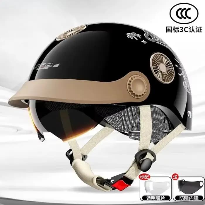 Casque de moto pour hommes et femmes, demi-casque d'été avec miroir interne, casques flottants perso