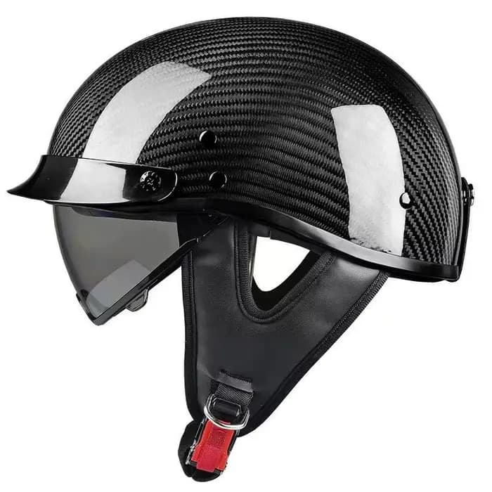 Casque moto demi-face rétro en fibre de carbone 12K de qualité supérieure, style calotte, pour Chopp