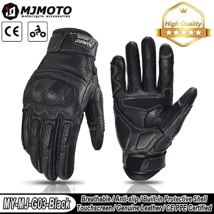 Gants de Moto classiques en cuir de chèvre, pour écran tactile, gants d'équitation, protection des d
