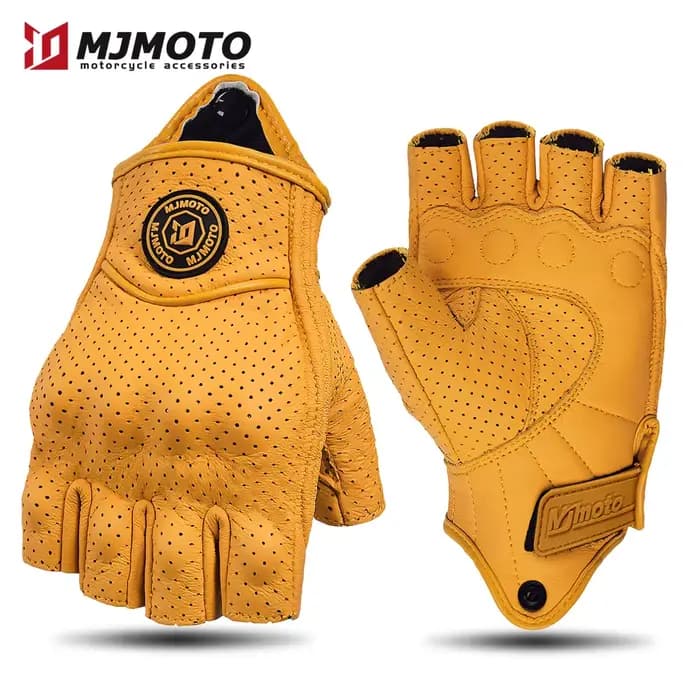 MJMOTO rétro cuir moto demi doigt gants écran tactile Motocross gants coque dure Protection moto gan