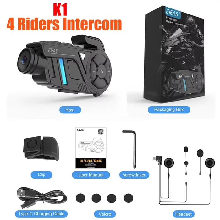 Caméra de casque de moto EJEAS K1/K1 Pro, interphone Mesh3.0, enregistreur vidéo DVR, casque audio 2