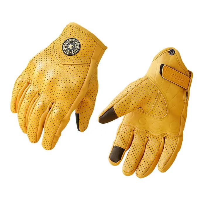 Gants de course respirants jaunes pour moto, en cuir PU perforé, pour l'été, pour hommes et femmes, 