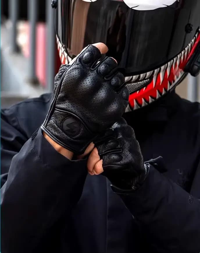 Gants de Moto d'été sans doigts, accessoires en cuir de chèvre, demi-doigt, Motocross Gant Moto Guan