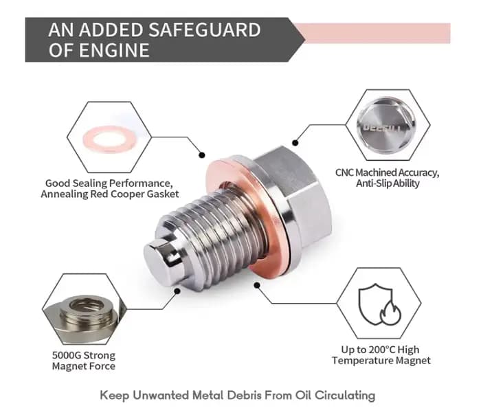 Boulon magnétique en acier inoxydable avec 5 rondelles en cuivre, bouchon de vidange d'huile, aimant