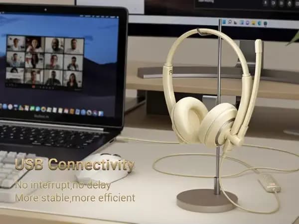 Awatrue Casque d'ordinateur USB pour travailler avec micro antibruit Commandes muettes en ligne Casq