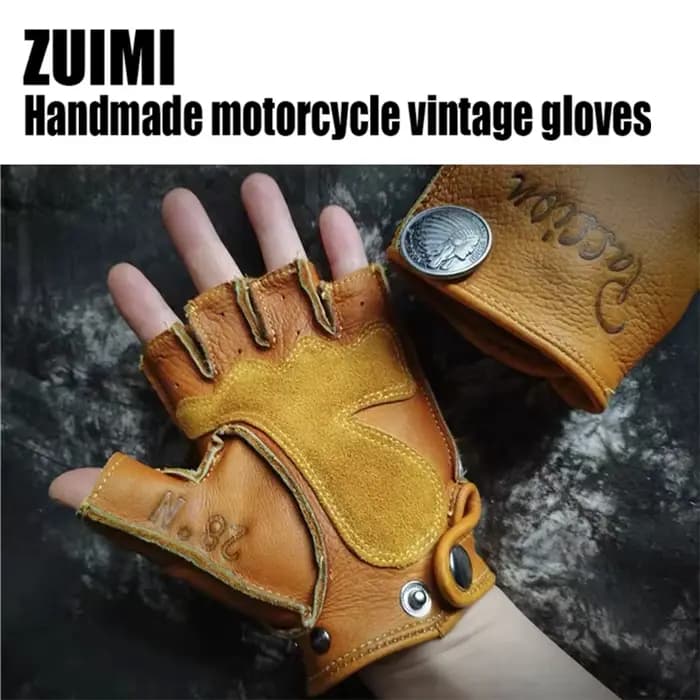 Gants de moto pour hommes, conduite rétro, antidérapants, durables, demi-doigt, Fitness, en cuir de 