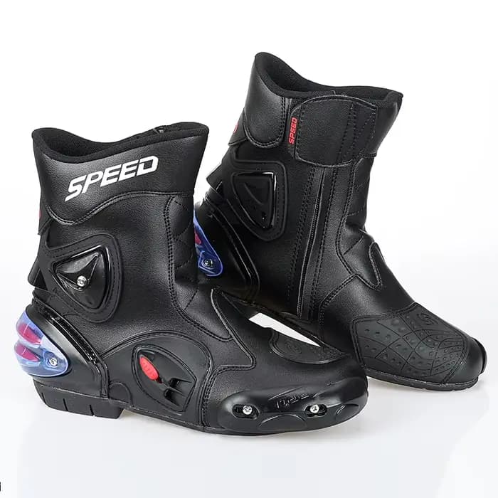 Bottes de Moto en cuir microfibre pour hommes et femmes, chaussures de protection Anti-collision pou