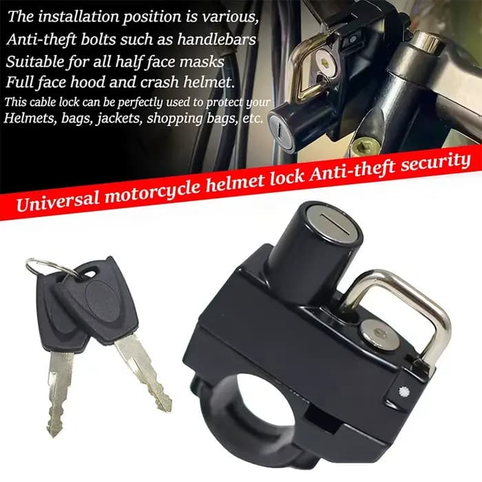 Serrure pour casque de moto – Sécurité antivol avec 2 clés, compacte et résistante aux intempéries p
