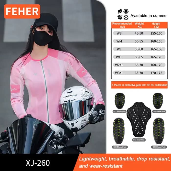 FEHER nouveau été Moto armure complète femmes respirant maille Motocross course veste CE équipement 