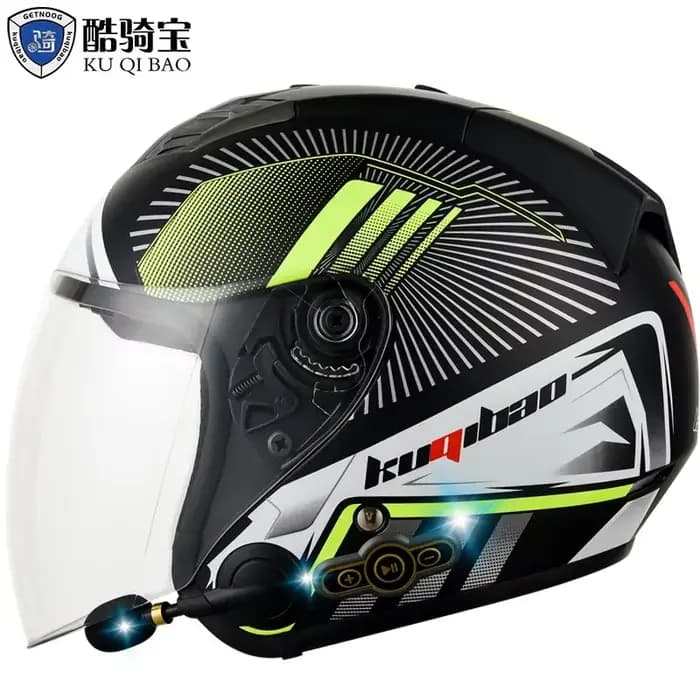 Casque de moto Kuqibao, demi-casque électrique certifié sécurité, Bluetooth, lentille renforcée haut
