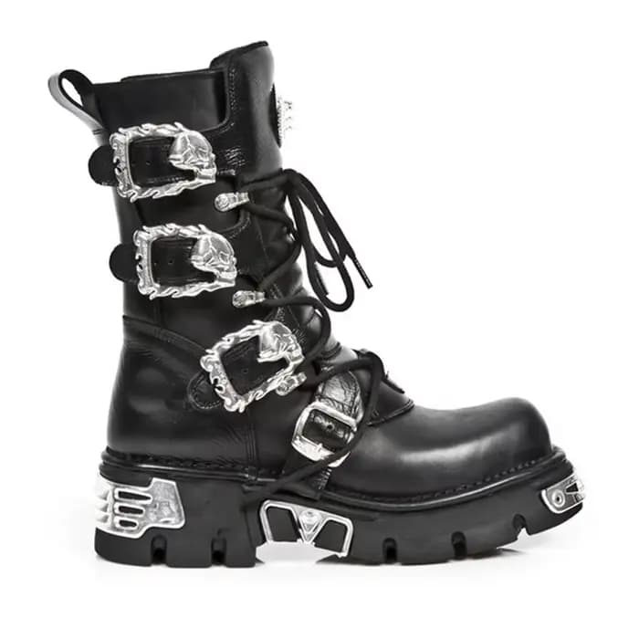 Bottes de moto en cuir véritable pour hommes, bottes gothiques Punk avec crâne, mi-mollet, bottes de
