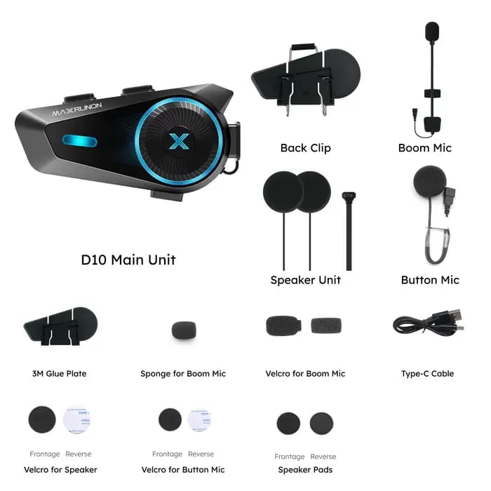 Intercom Moto MAXRUNON D10 pour 4 Motards, Casque Interphone de Groupe Moto avec Application, Comman