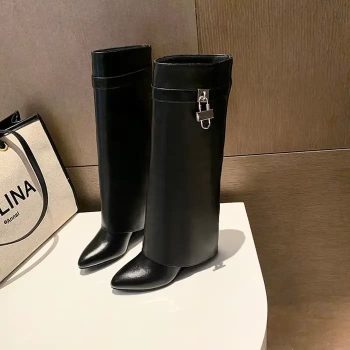 Bottes de motard Sexy au dessus du genou pour femmes, talons compensés, décontractées, doublées de m