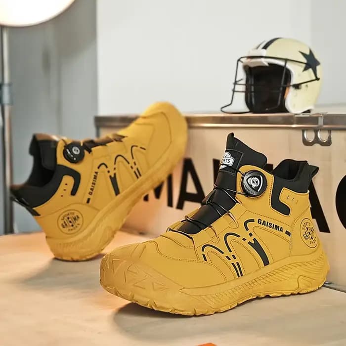 Bottes de motard jaunes de rue pour hommes, bottines de moto à boutons Design à la mode, Style brita