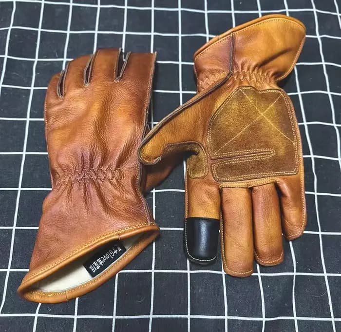 Gants de course de moto en cuir vintage faits à la main, Motocross, VTT, Motocyclette, Écran tactile