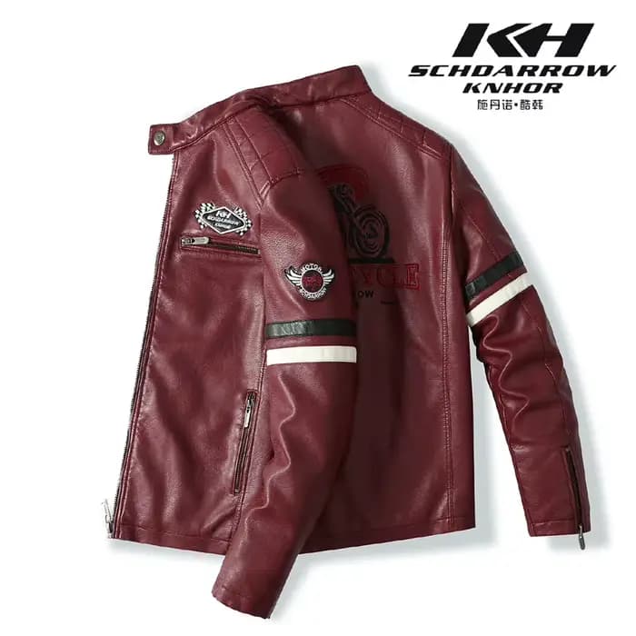 Blouson en cuir de course moto pour homme, blouson brodé assorti, blouson punk rock, pour hommes d'a