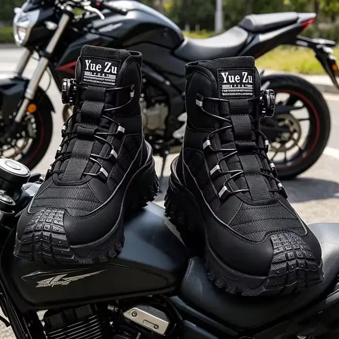 Bottes de moto hautes fonctionnelles à bouton réglable, embout anti-collision noir, chaussures de mo
