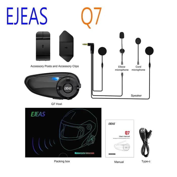 EJEAS Q7 interphone Bluetooth pour Moto talkie-walkie, avec 1 coupe 6, casque de Moto, Interphone po