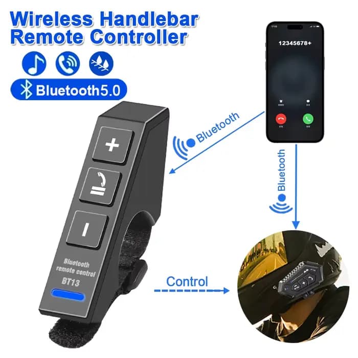 Guidon de moto télécommande casque sans fil casque bouton à distance Bluetooth Kit mains libres télé