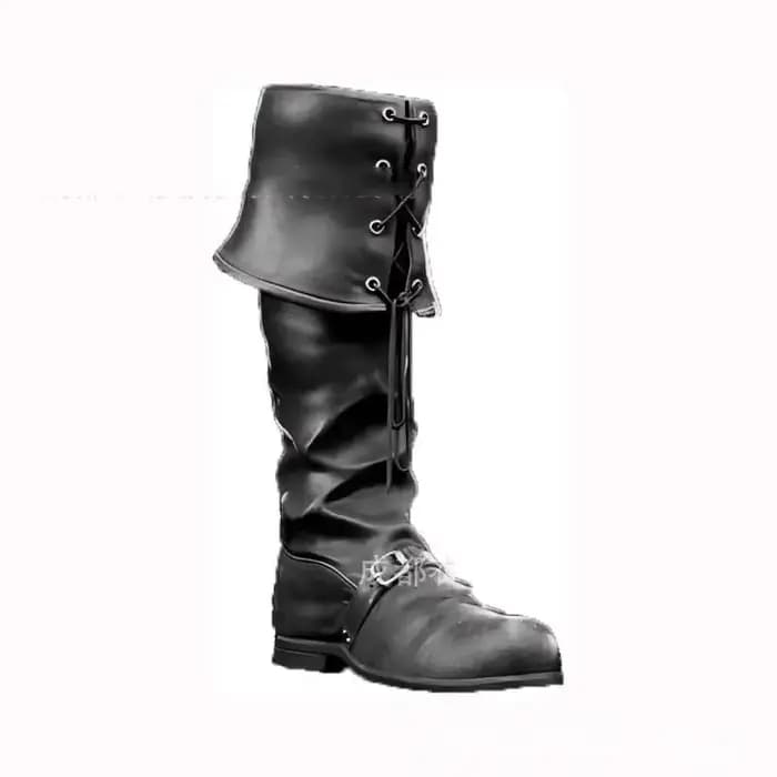 Bottes hautes en similicuir pour homme, style pirate, avec revers pliable et détails à lacets, pour 