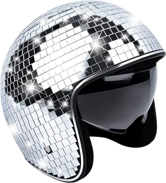 Casque Disco Doré Argenté Effet Miroir Pailleté avec Visière Rétractable – Chapeau de Costume Punk p