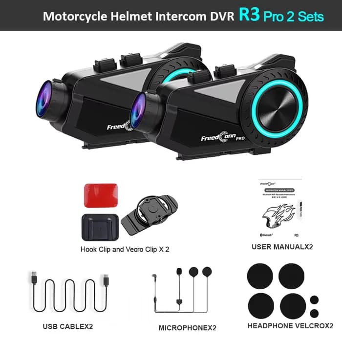 Freedconn R3 Pro casque de moto casque groupe interphone Dash Cam moteur Auto DVR WiFi App 1440P 8 c