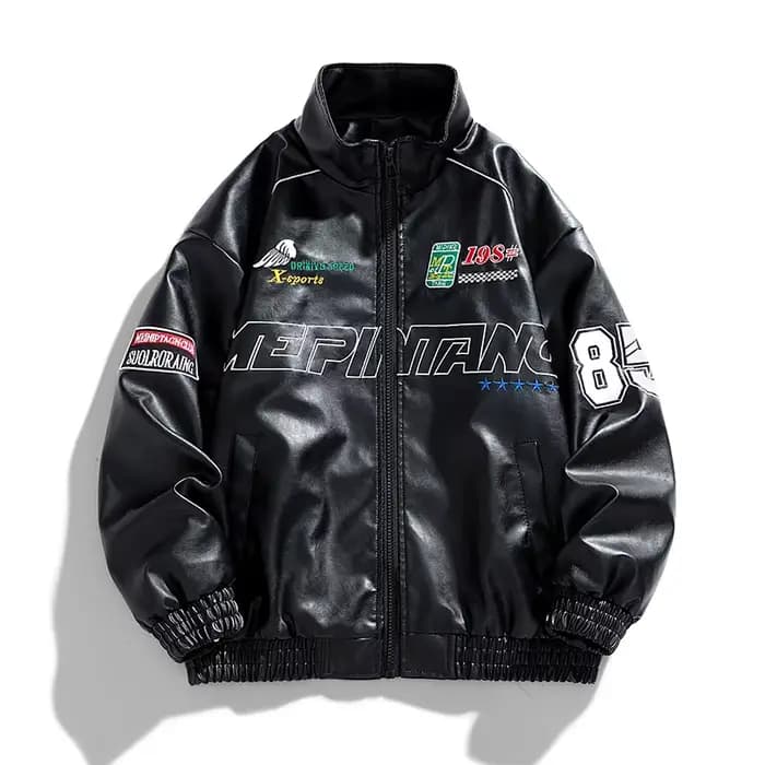 Veste de moto en cuir PU pour homme, manteau de motard rétro, coupe-vent hip hop, broderie de lettre