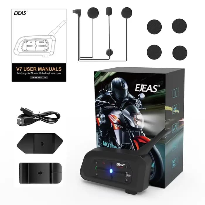 EJEAS V7 casque de moto Bluetooth interphone casque Bluetooth 5.1 adapté aux 7 passagers 700 mètres 