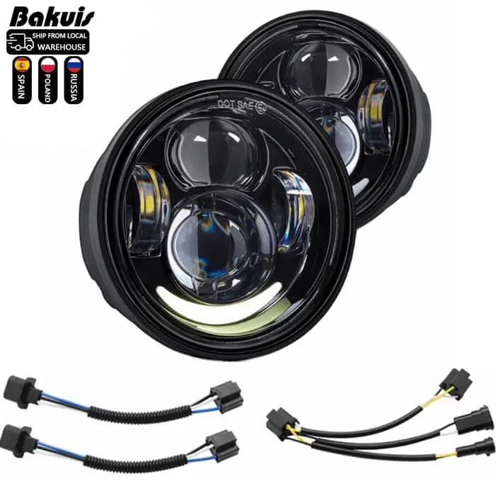 Phare Led H4 4.65 pouces pour moto Harley FXDF pour Harley Dyna Fat Bob 4.5 "double phare Double pha