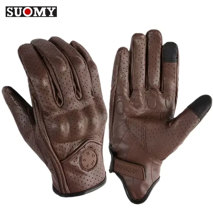 SUOMY gants de Moto marron Vintage en cuir hommes femmes gants d'équitation de Moto perforé Motocros