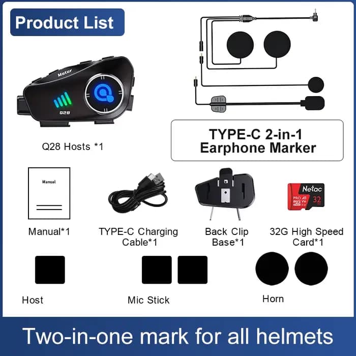 Casque de moto avec caméra DVR/caméra embarquée 1080P, stéréo Bluetooth, appels mains libres, étanch