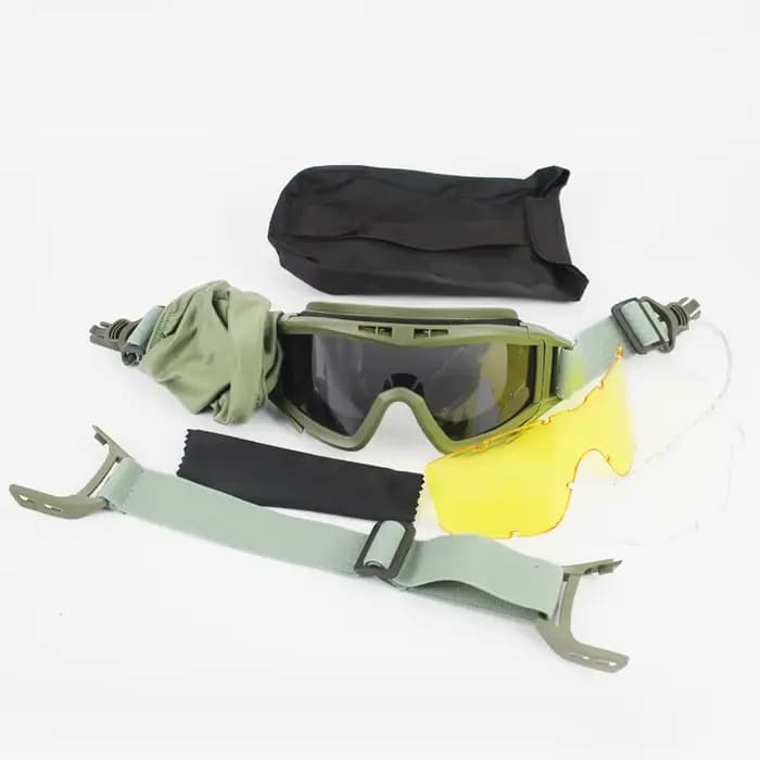 Lunettes de protection pour casque tactique, avec bandeau réglable et 3 lentilles interchangeables, 
