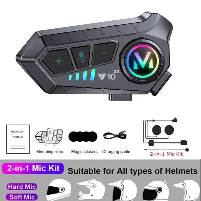 Interphone Bluetooth pour casque de moto, 300M, pour 2 motards, intercomunicateur, étanche, partage 