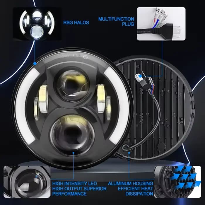 Phare LED de moto de 7 pouces pour moto JEEP Wrangler JK Harley Touring Road King Yamaha phare LED r