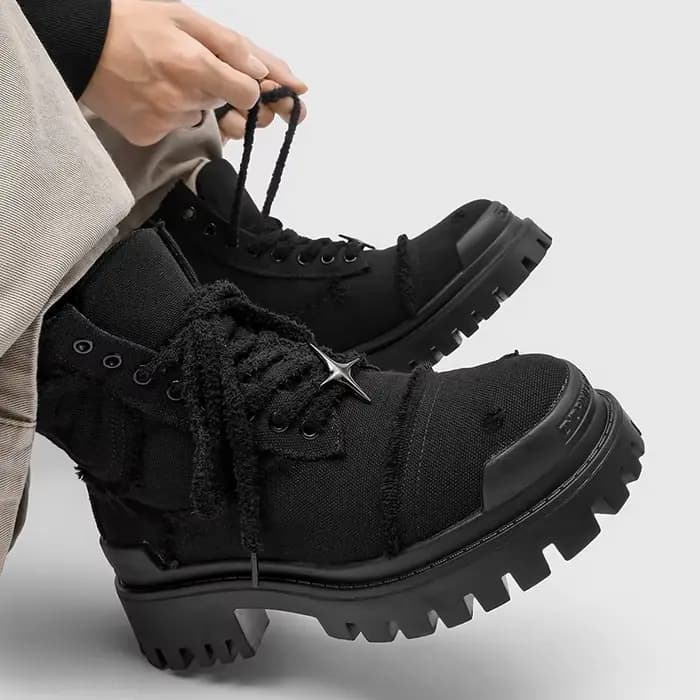 Bottes hautes à semelles épaisses pour hommes, bottes de moto rétro européennes et américaines, anti