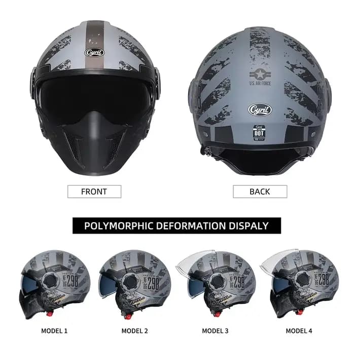 Casque de Moto Intégral à Visage Ouvert, Modulaire à Double Objectif, Rétro, DOT ECE APPROVED CYRIL 