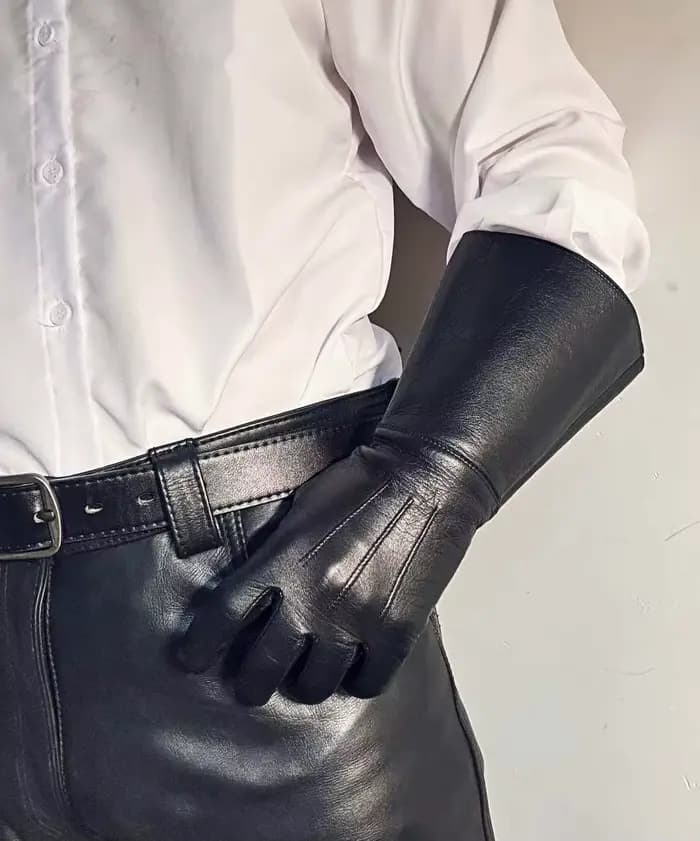Gants longs de luxe en cuir véritable pour hommes, en peau d'agneau, non doublés, fins, doux, compat