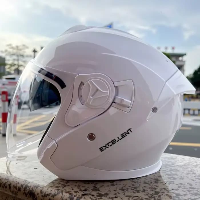Casque de moto 3/4 casque ouvert pour hommes et femmes double lentille pare-soleil bouclier facial h
