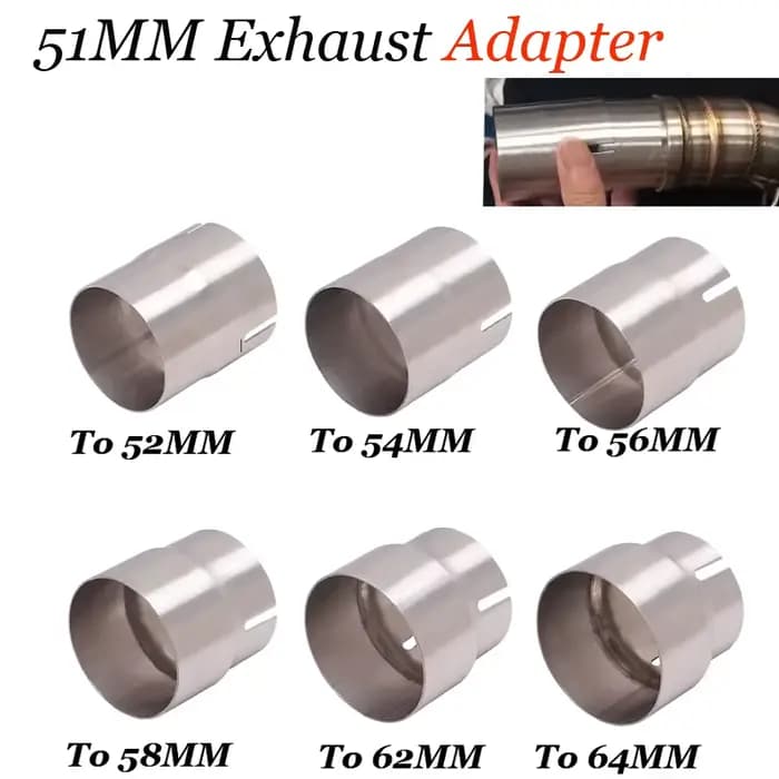 Adaptateur universel d'échappement de course de moto, 51mm, raccord de tuyau de liaison en acier ino