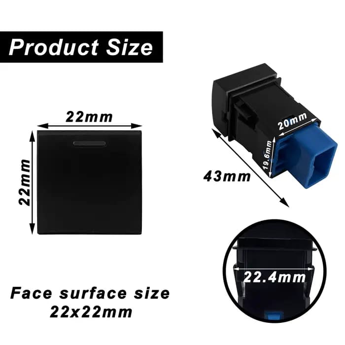 Interrupteur à bouton-poussoir Led bleu 12V et barre lumineuse Led USB 22x22mm pour Toyota Prado sér