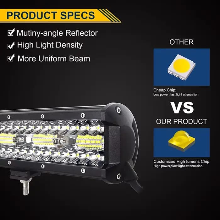 Barre lumineuse LED tout-terrain avec kit de fil de support rapide, lampes de travail pour voiture, 